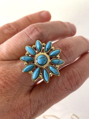 Bague dorée et pierres – Florie – Turquoise