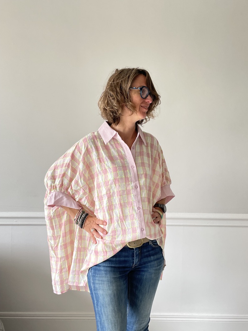 chemise oversize à carreaux rose et blanc