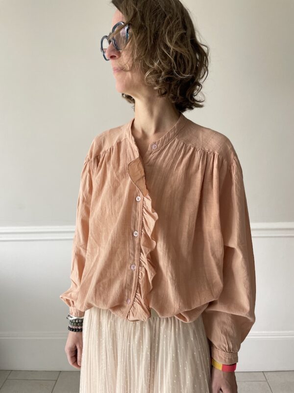 blouse coton vieux rose col volant