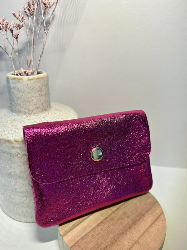 porte monnaie cuir fuchsia