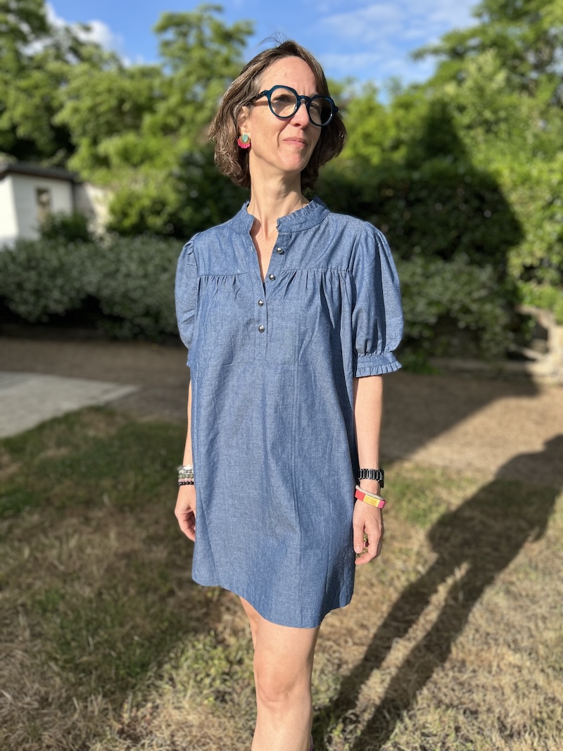 Robe Courte Effet Jean – Col Mao & Boutons | It Hippie