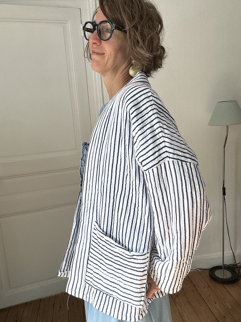 Veste Kimono matelassée rayée – coton Made in Italy – Taille unique