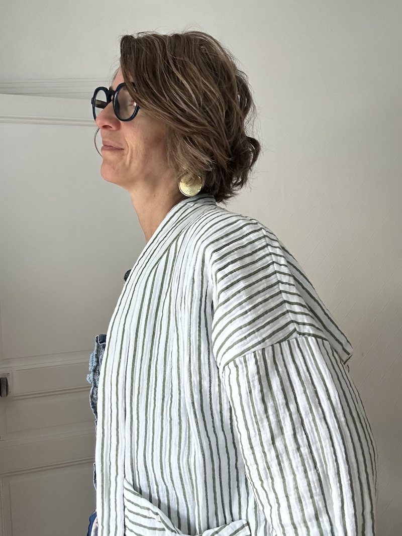 Veste Kimono matelassée rayée – coton Made in Italy – Taille unique