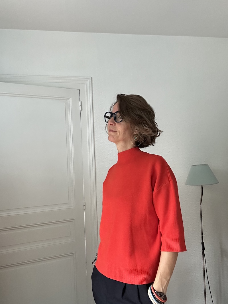 Pull manches 3/4 en viscose – col montant – Made in Italy