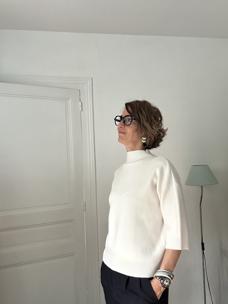 Pull manches 3/4 en viscose – col montant – Made in Italy