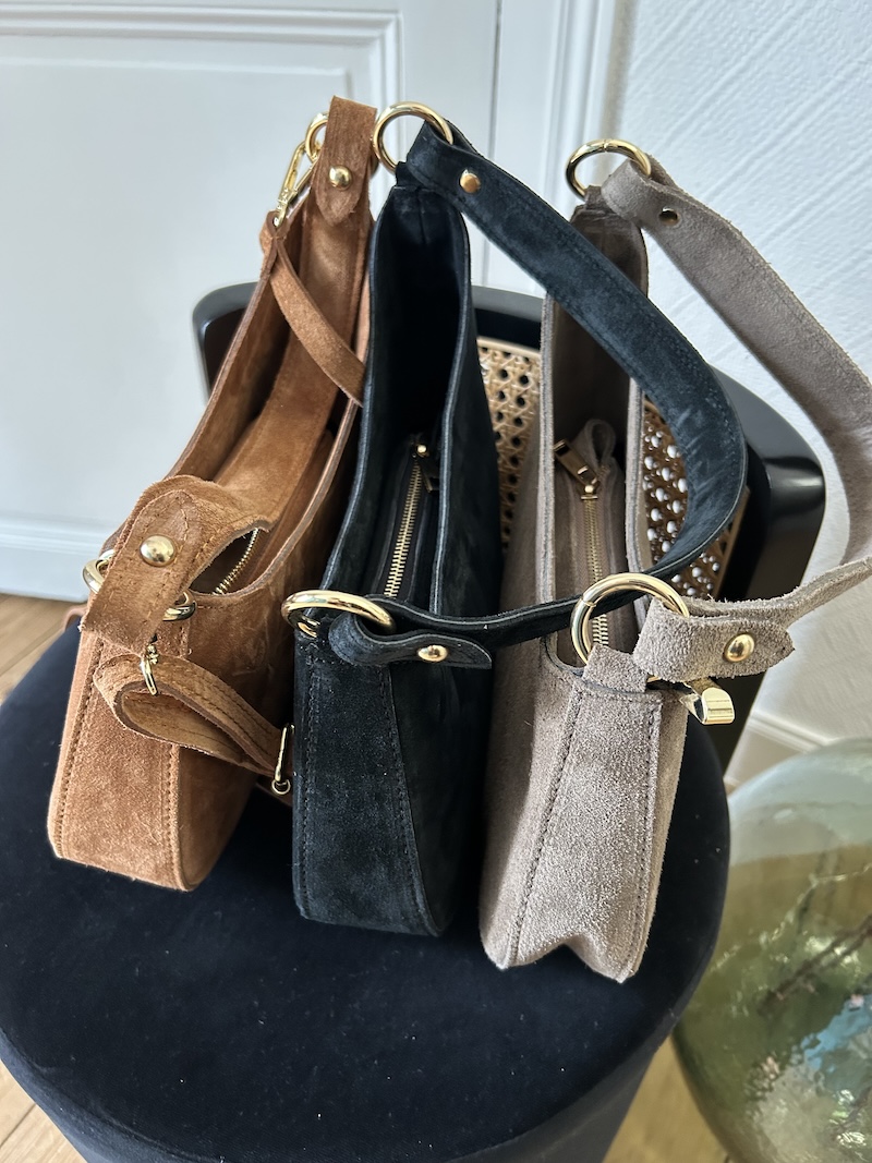 Sac en cuir femme – taupe, camel ou noir – porté main ou bandoulière