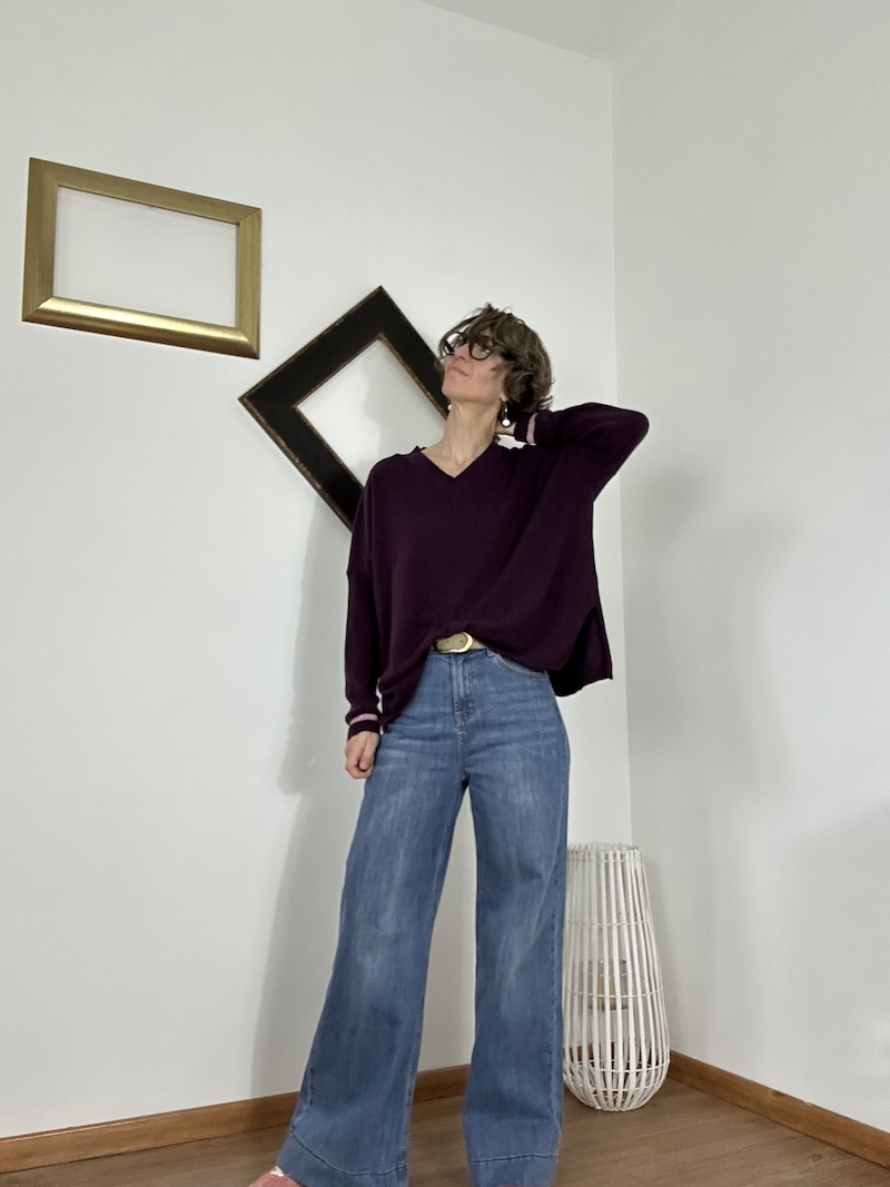 pull prune et liseré rose fluo