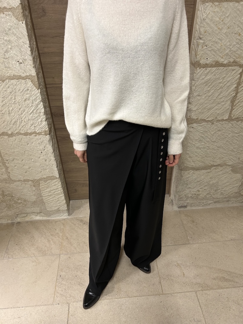 Pantalon Fluide Femme – Coupe Asymétrique Style Portefeuille – Taille L