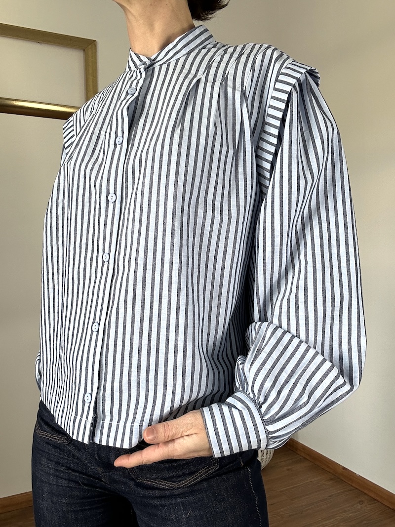 Chemise bleue rayée esprit jean – Col Mao – Y’COO – XS à L