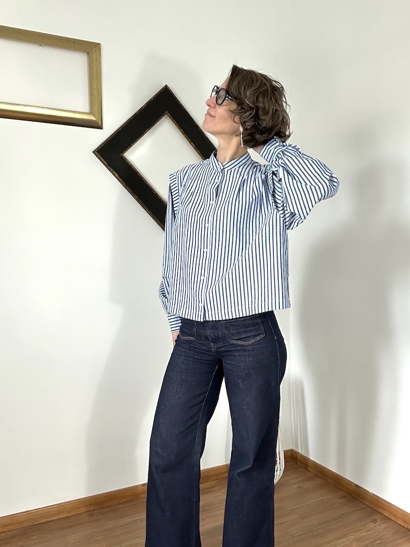 Chemise bleue rayée esprit jean – Col Mao – Y’COO – XS à L