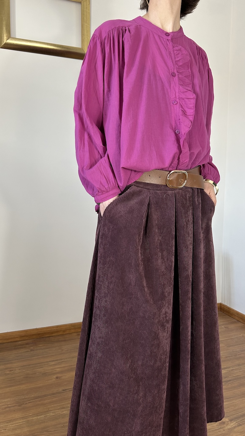 Jupe en velours femme – Johanna Paris – Taille unique – Écru ou Prune