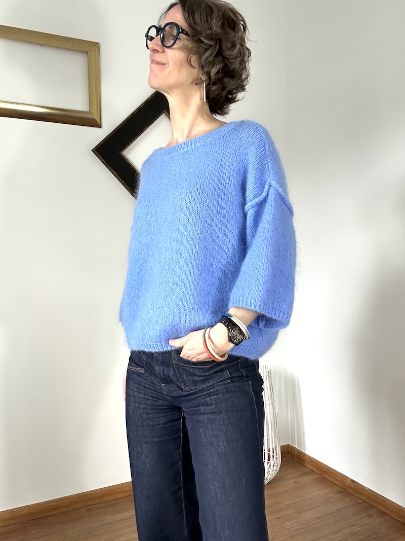 Pull jaune en mohair femme – Col rond – Manches 3/4 – Y’COO