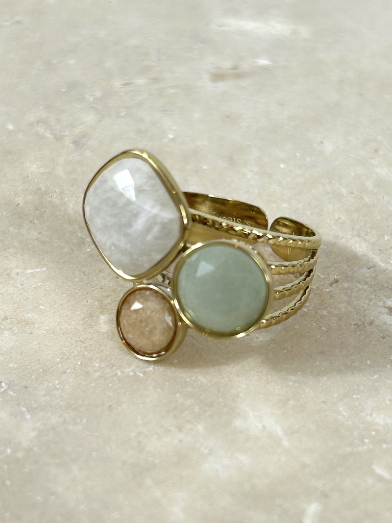 Bague dorée pierres naturelles ajustable – Bijou Bohm
