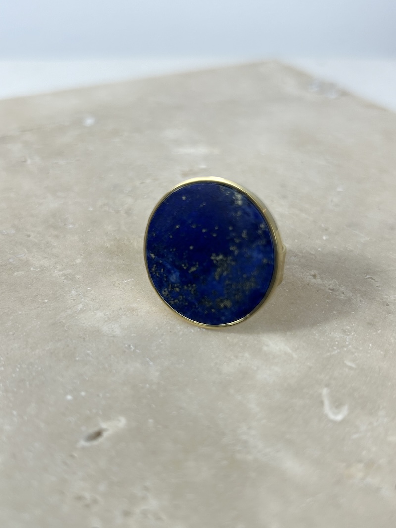 Bague ajustable femme pierre naturelle ronde – Vert ou bleu – Bijou doré