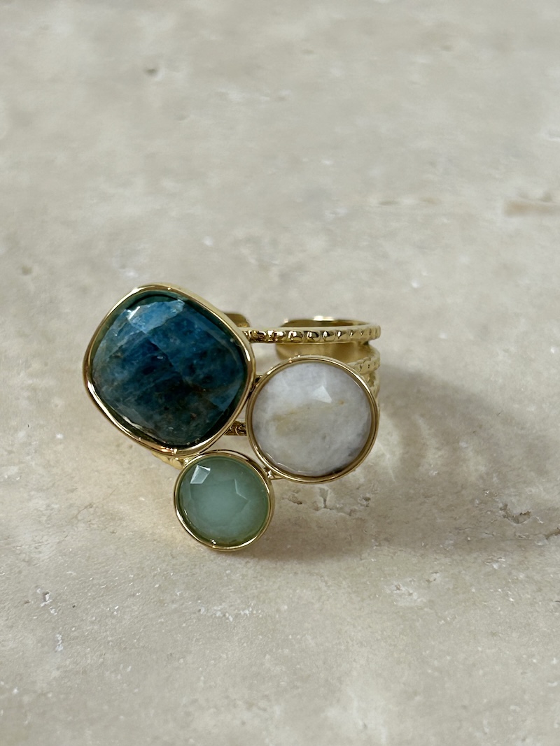 Bague dorée pierres naturelles ajustable – Bijou Bohm