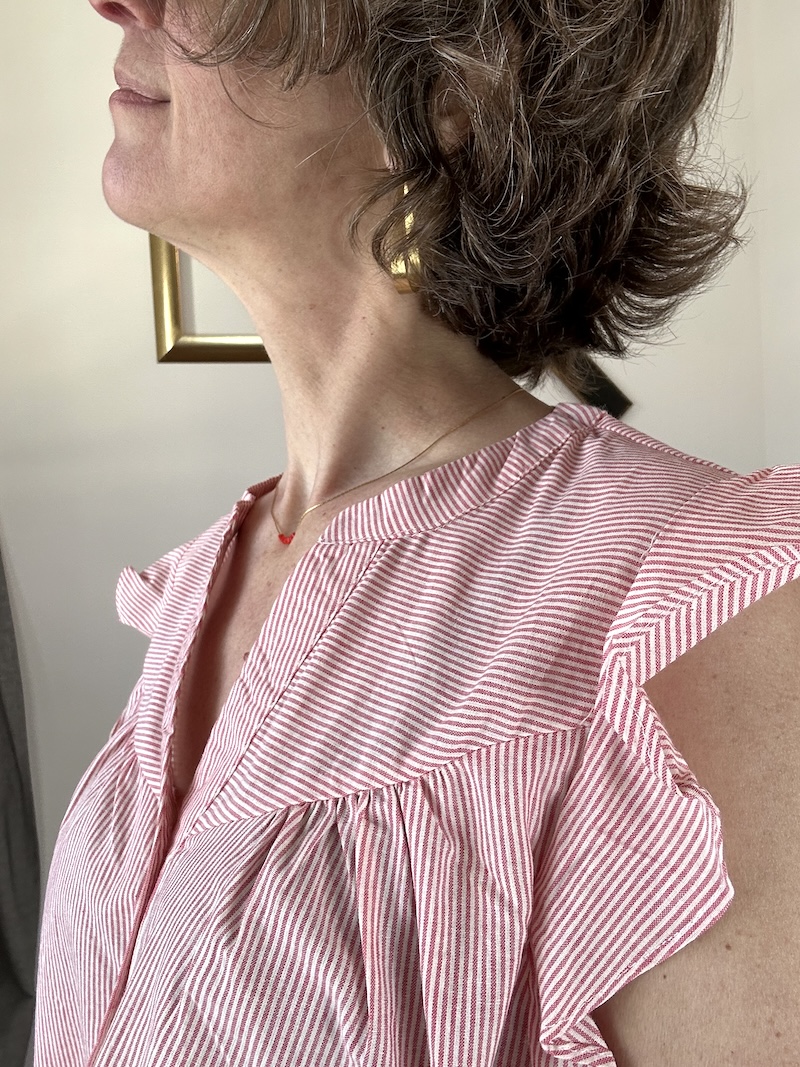 Top rayé rouge femme sans manches – Col V – Tailles S/M et M/L