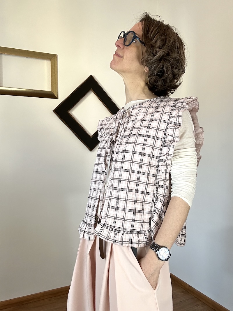 Gilet sans manches matelassé femme à carreaux – Johanna Paris – Rose ou bleu – Taille unique