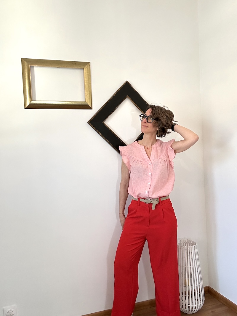 Top rayé rouge femme sans manches – Col V – Tailles S/M et M/L