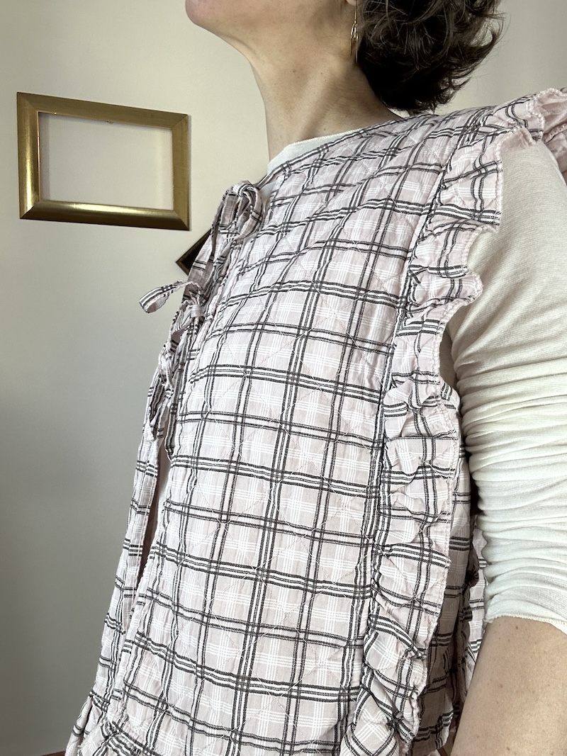 Gilet sans manches matelassé femme à carreaux – Johanna Paris – Rose ou bleu – Taille unique