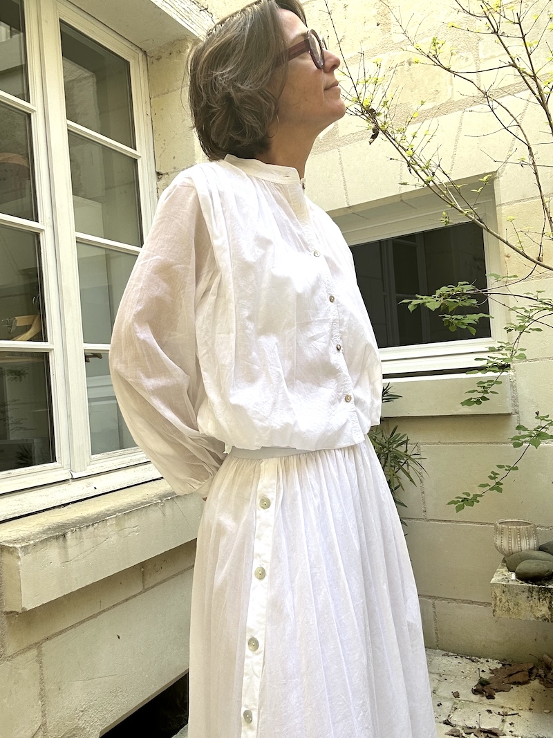 Jupe Longue Blanche Femme Coton Doublé – Taille Élastique & Boutons Côté