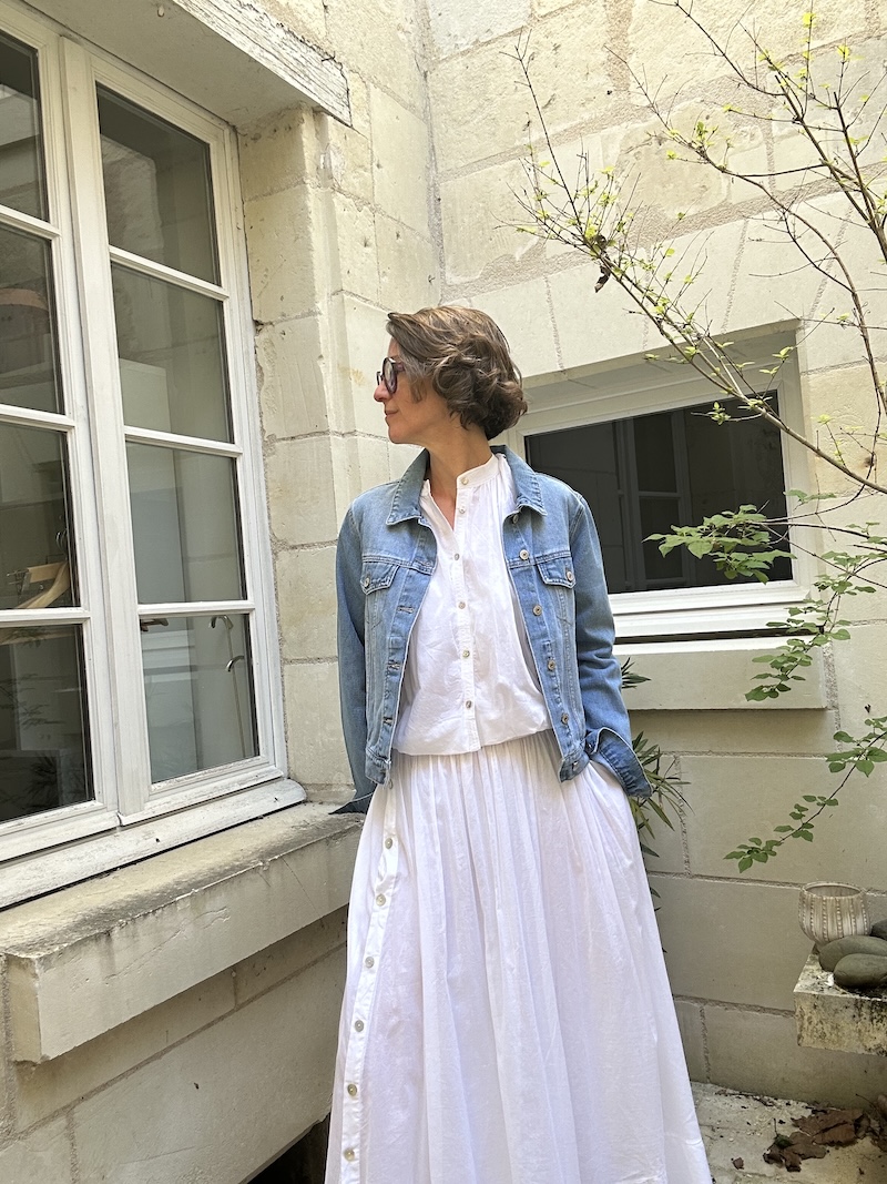 Jupe Longue Blanche Femme Coton Doublé – Taille Élastique & Boutons Côté