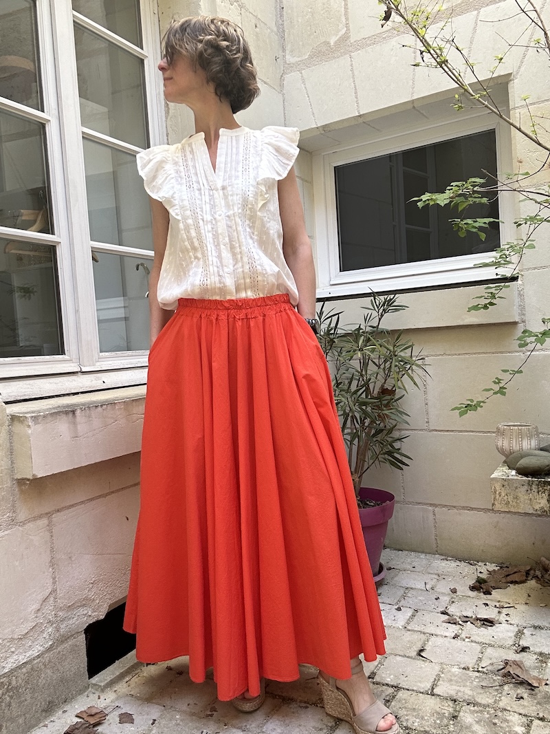 Jupe Longue Orange Femme – Taille Confort & Poches