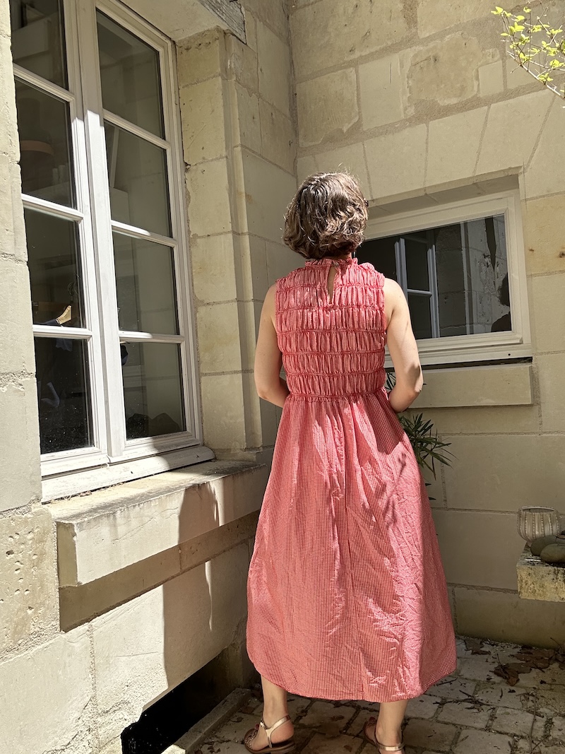robe vichy à smokes, rouge