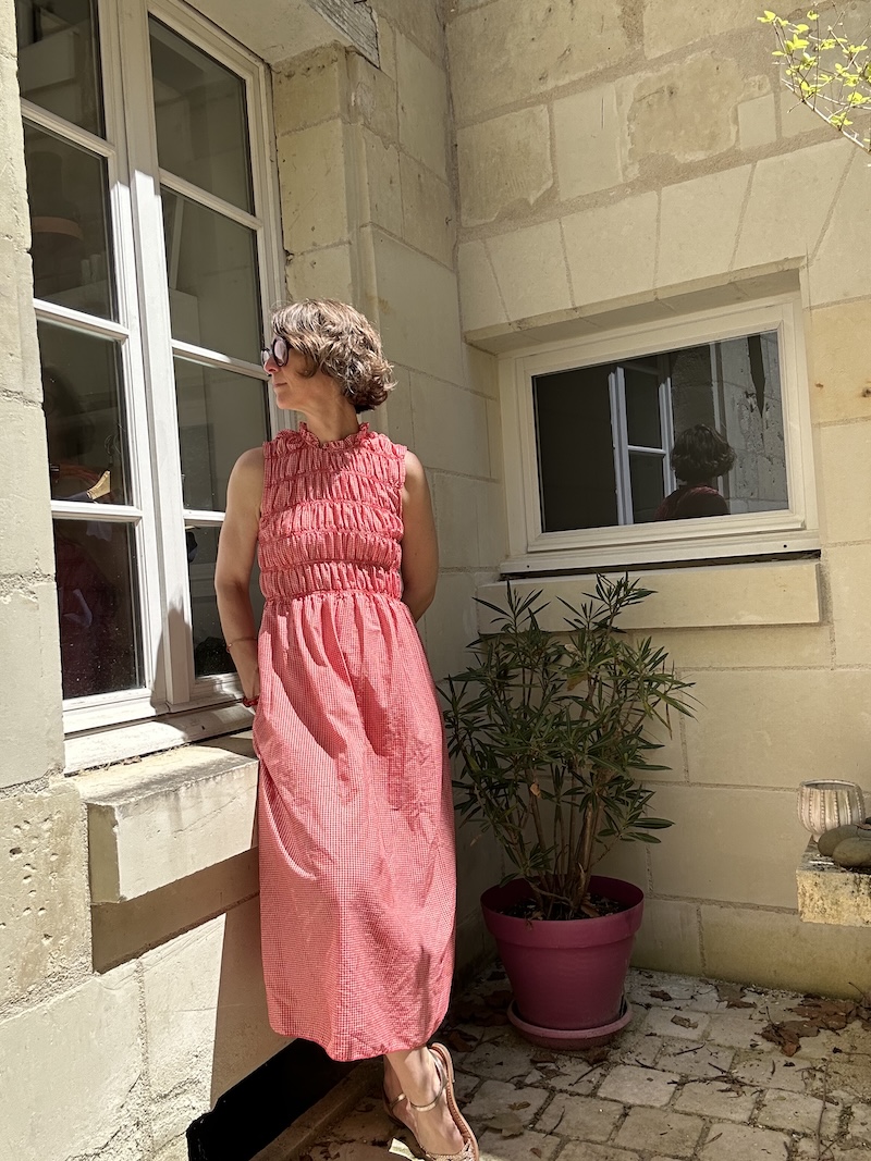 Robe midi vichy rouge femme – Smocks poitrine – Taille unique