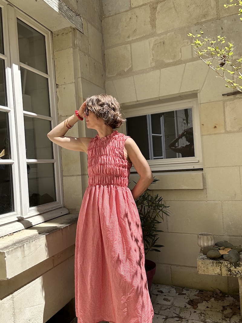 Robe midi vichy rouge femme – Smocks poitrine – Taille unique