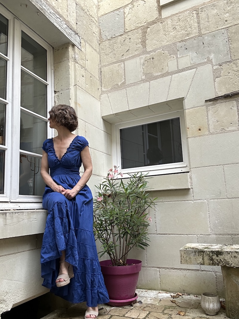 Robe longue bohème bleu électrique femme – Décolleté V – Taille unique
