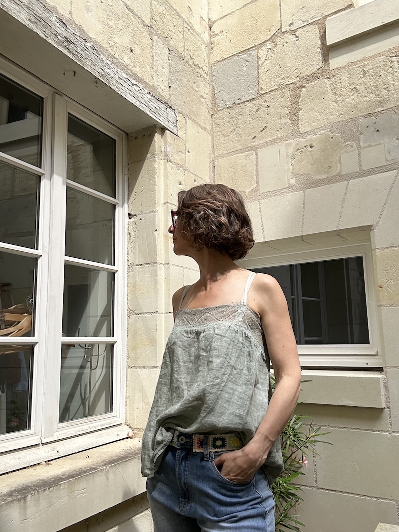 top en lin vert d'eau